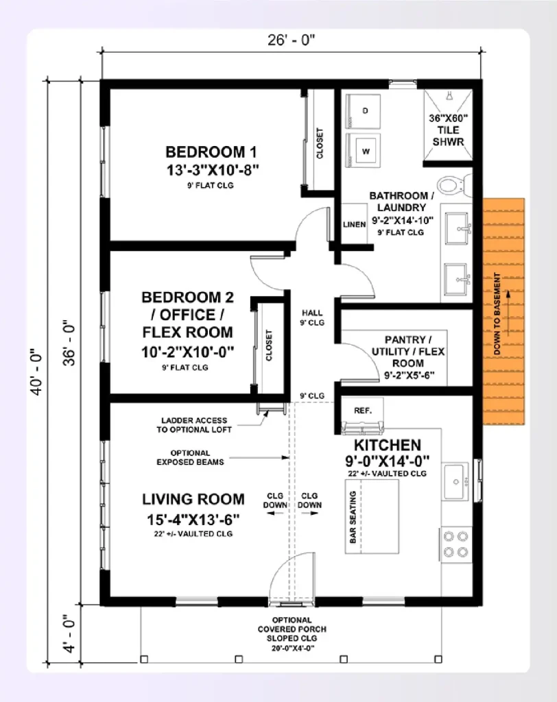 Modern farmhouse house plan under 1000 sq ft