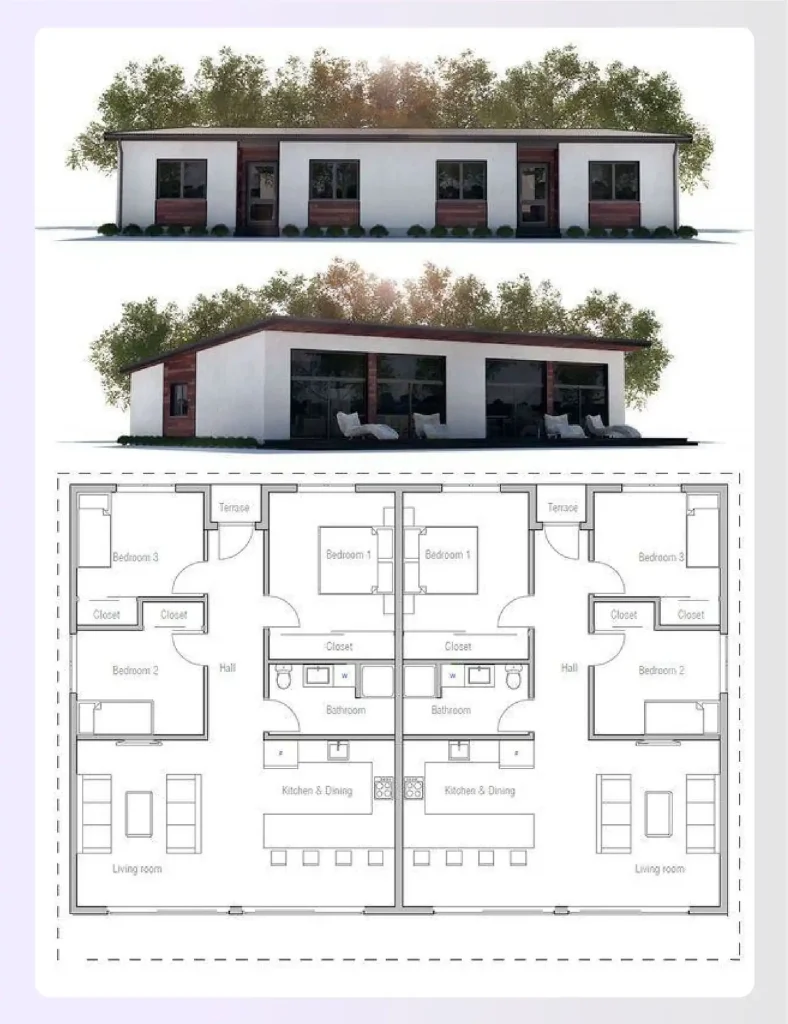 Modern minimalist duplex house plan exterior