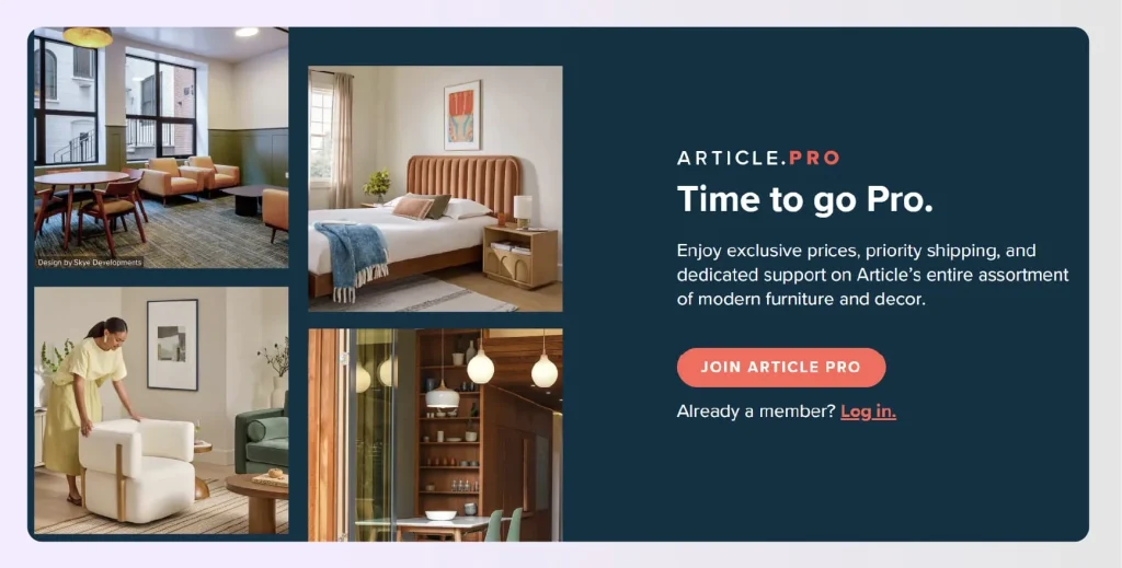 Screenshot of Article trade program benefits and application page 