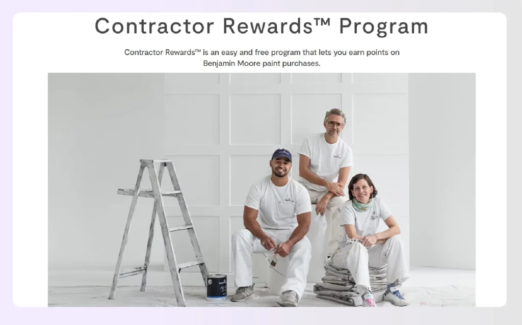 Screenshot of Benjamin Moore Contractor Rewards program landing page