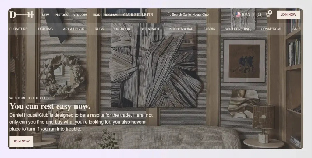 Screenshot of Daniel House Club membership and brand list 