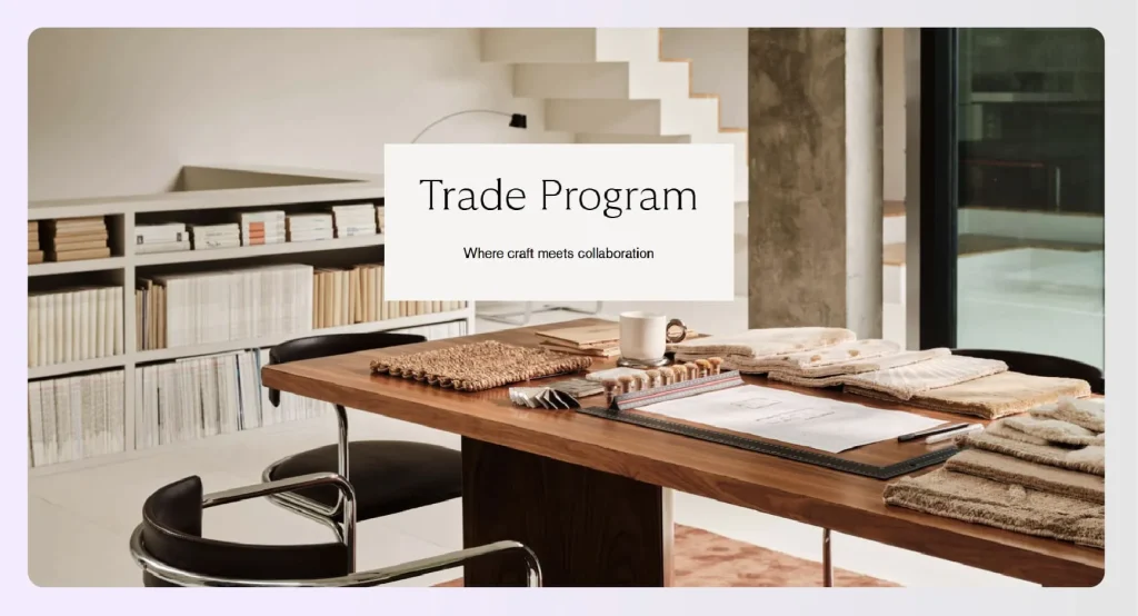 Screenshot of The Rug Company trade application and benefits 
