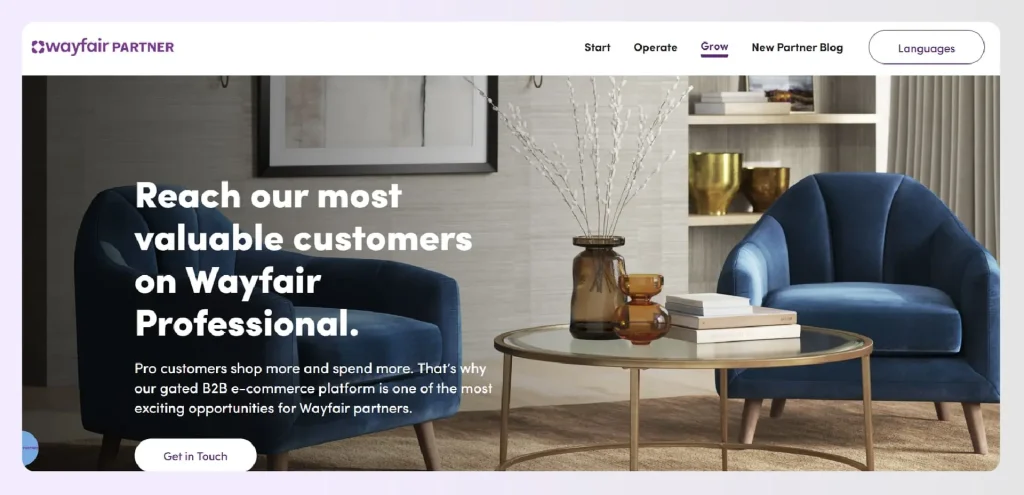 Screenshot of Wayfair Professional program benefits and sign up 