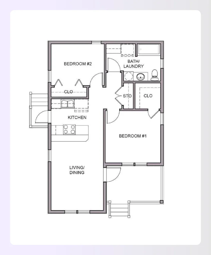 Split bedroom home plan under 1000 sq ft