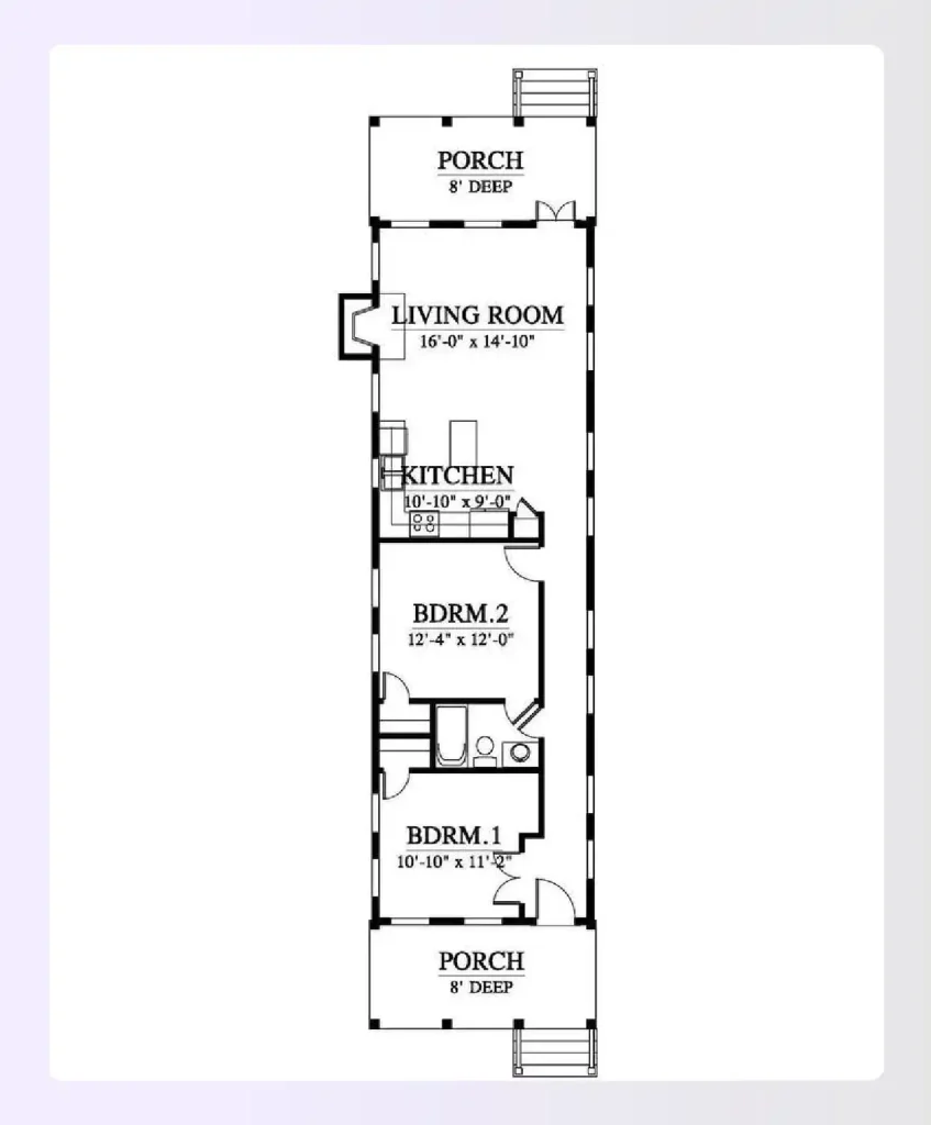 Shotgun-style house plan under 1000 square feet