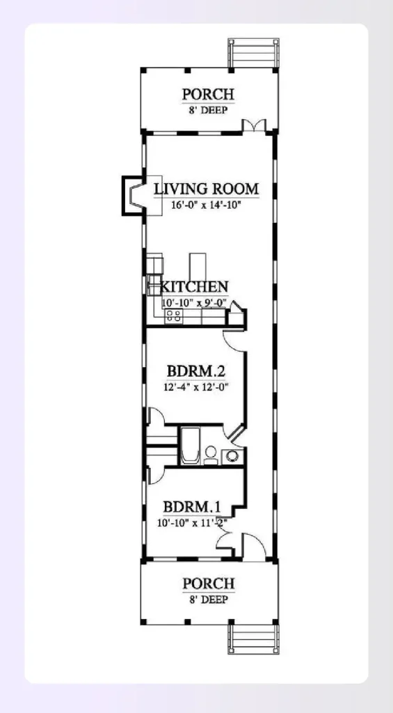Side hall shotgun house floor plan with corridor