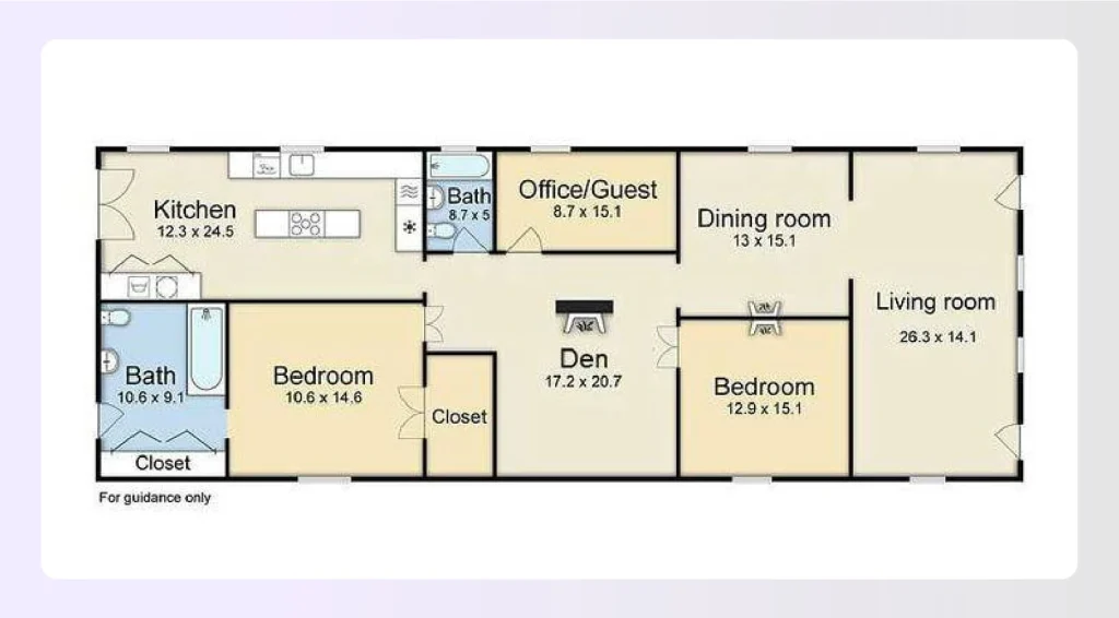 Shotgun house floor plan with home office