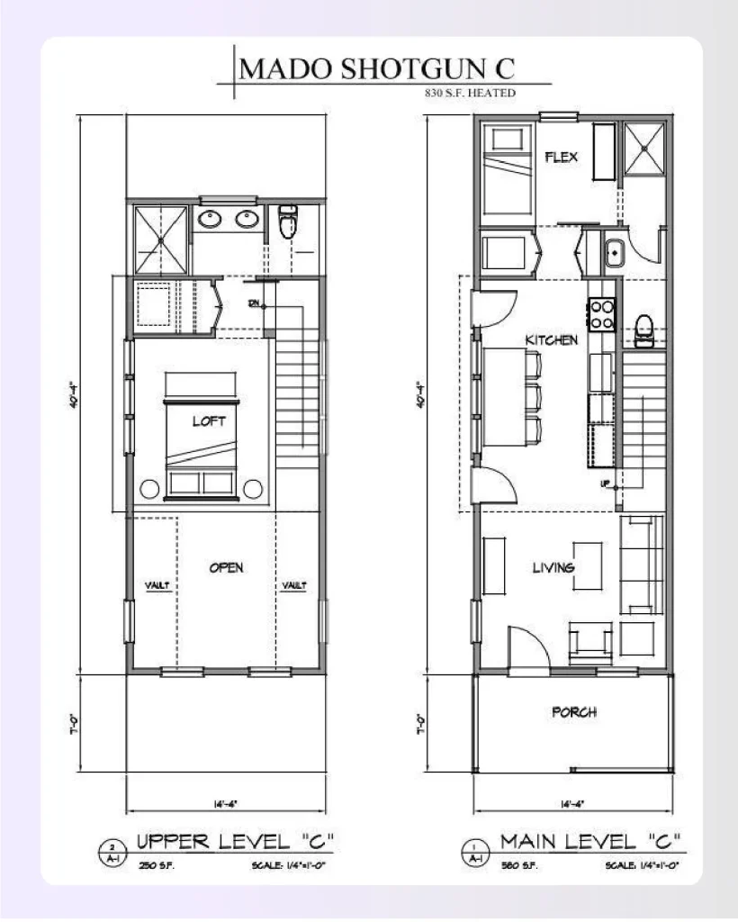 Two story multi level shotgun house floor plan