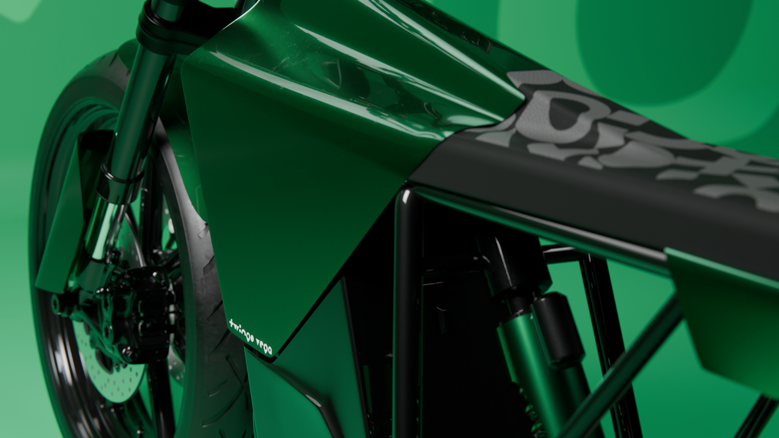 Detail of the Twingo Vega electric motorcycle