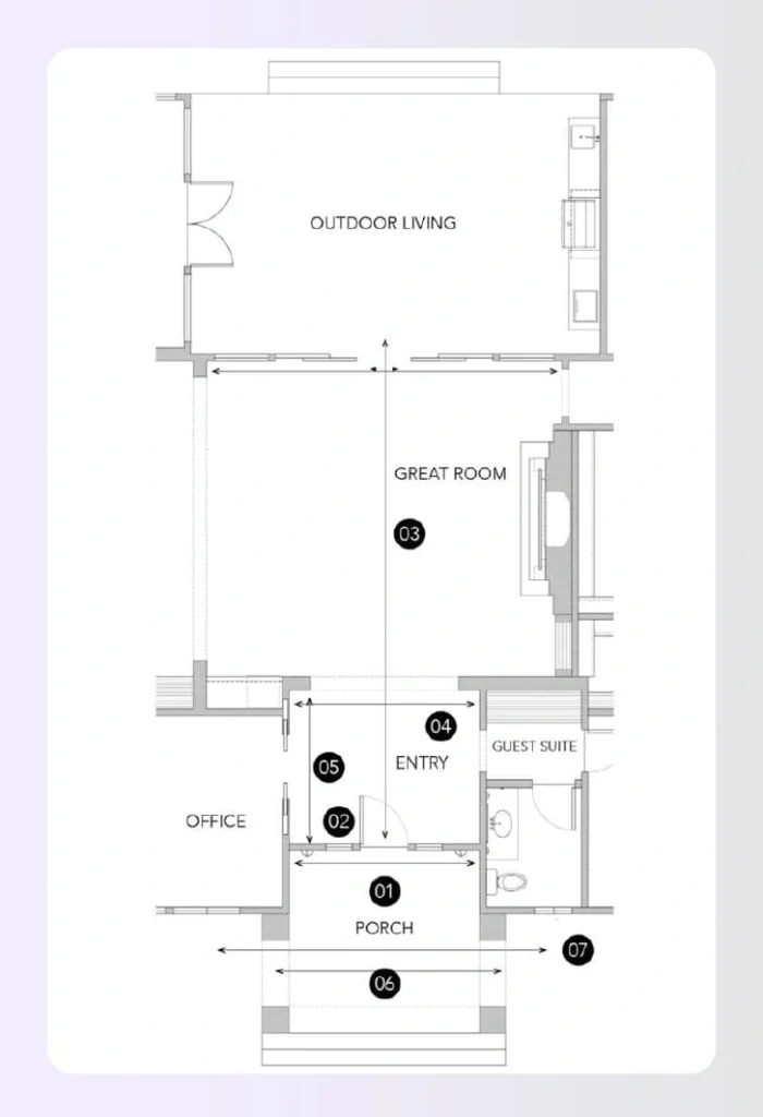 Small portico entryway floor plan with column details
