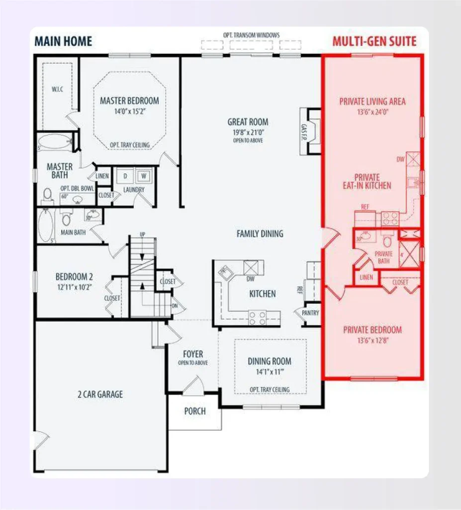 Floor plan showing a main house with a detached accessory dwelling unit