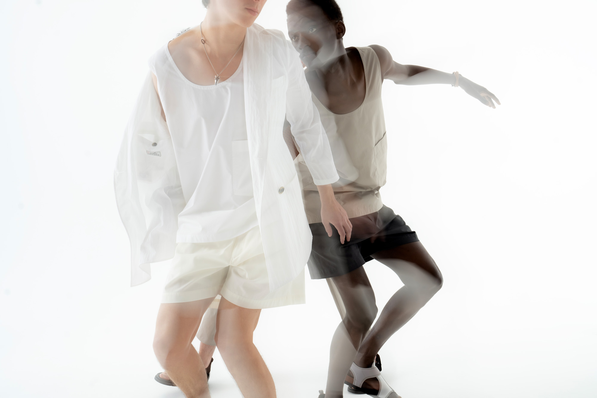 Two boys wearing V&amp;eacute;ronique Nichanian Herm&amp;egrave;s menswear on white background