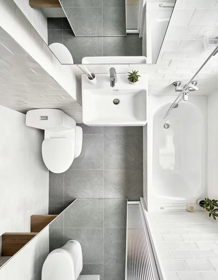 Small studio apartment shower area with minimalist design