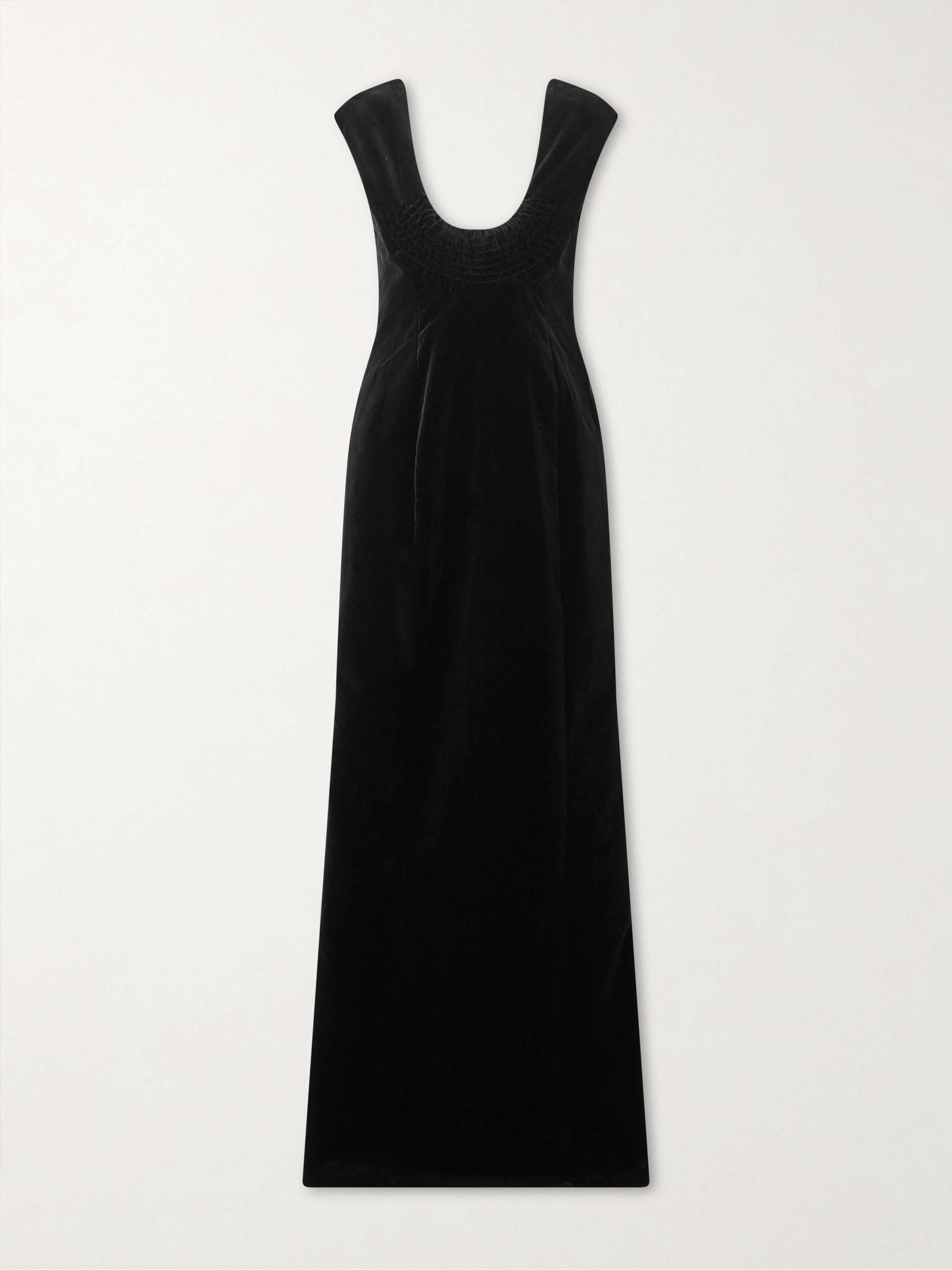 Shirred Cotton-Velvet Gown