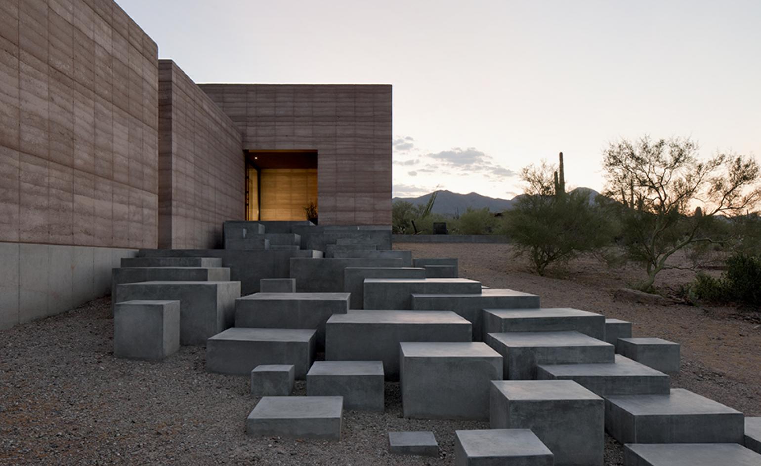 Minimalist exterior features at Tuscon Mountain Retreat by DUST, Tuscon Mountain Reserve, Arizona, USA