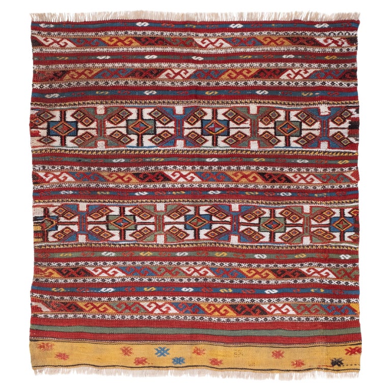 Vintage Old Bergama Kilim Cuval Rug Chuval Mat Anatolian Turkish Yastik Carpet