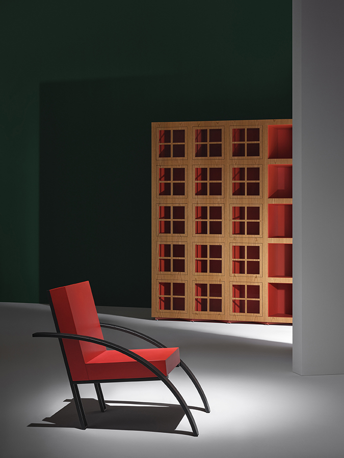 Red and black armchair by Aldo Rossi