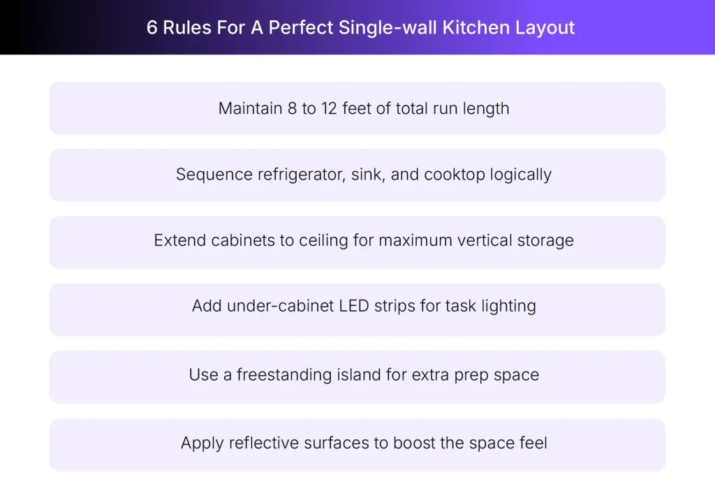 Key aspects of a single-wall kitchen layout 