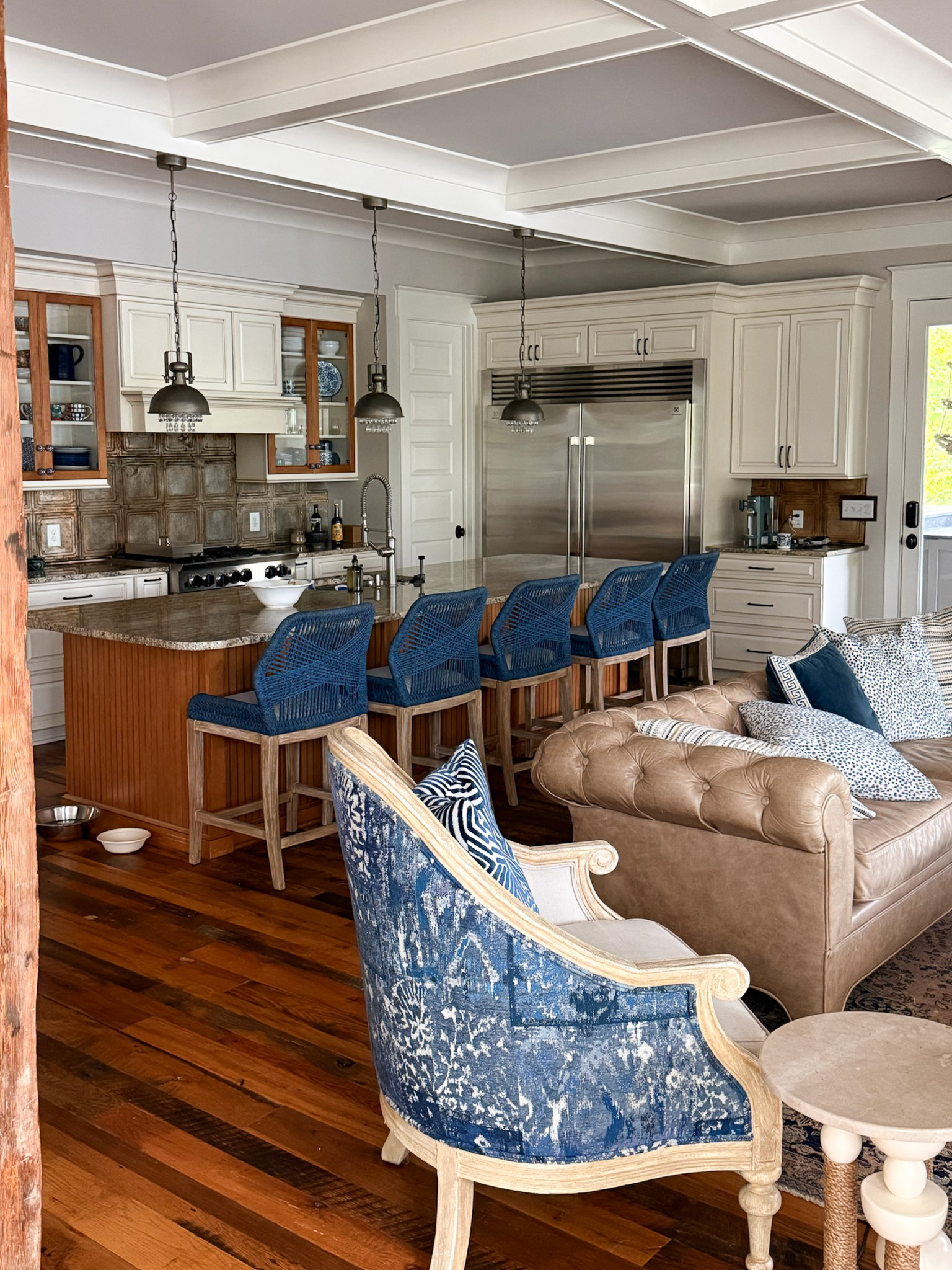 View from Merrimore lake house original living room into the kitchen