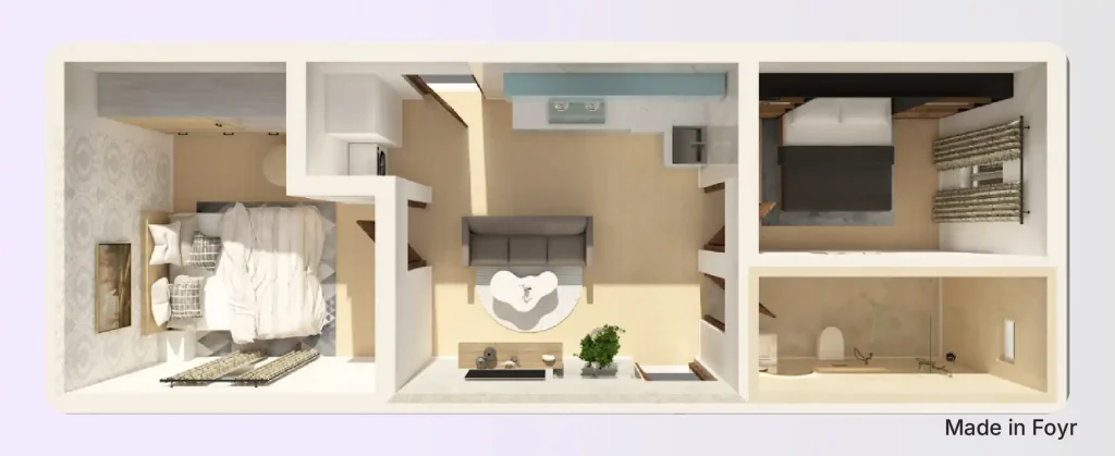 Senior tiny house floor plan, single level, compact