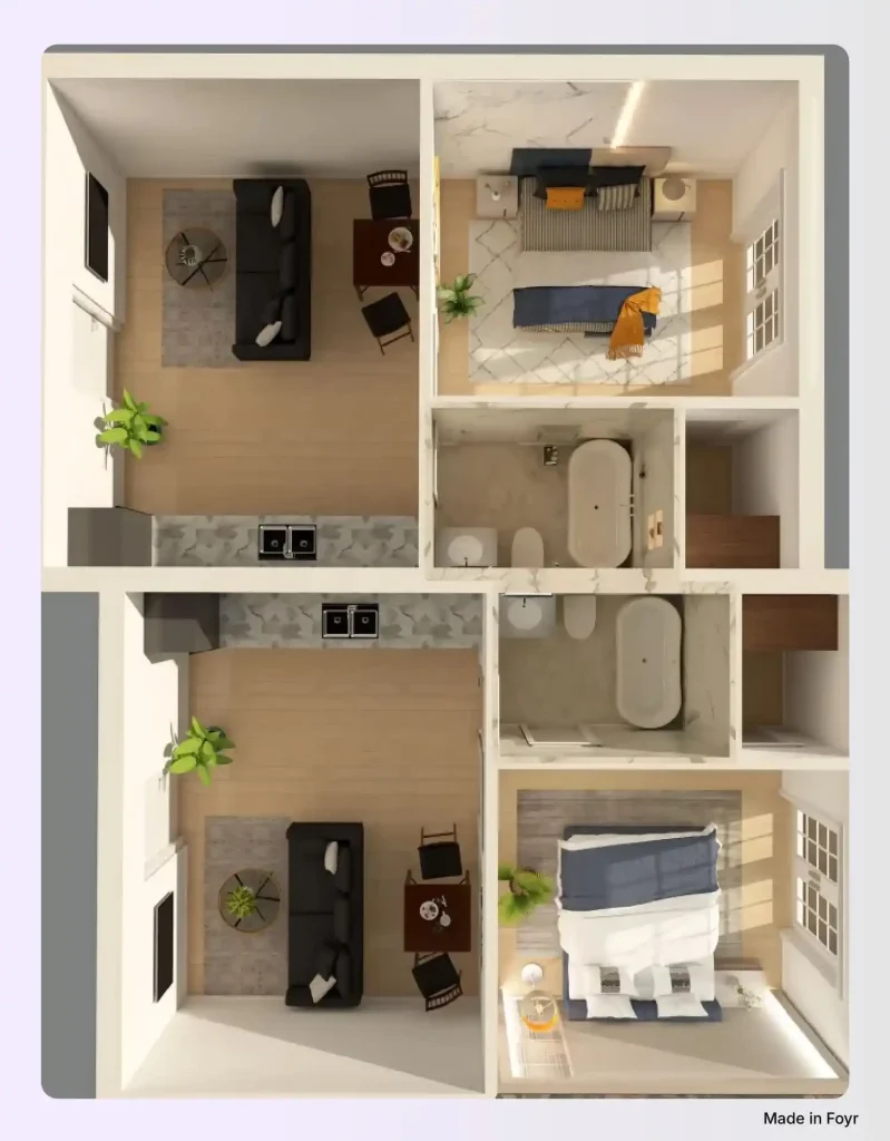 Multigenerational duplex floor plan. Multigenerational duplex floor plan.