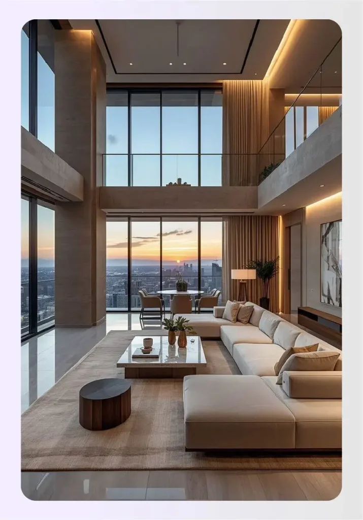 Penthouse condo with open terrace and floor-to-ceiling window living room