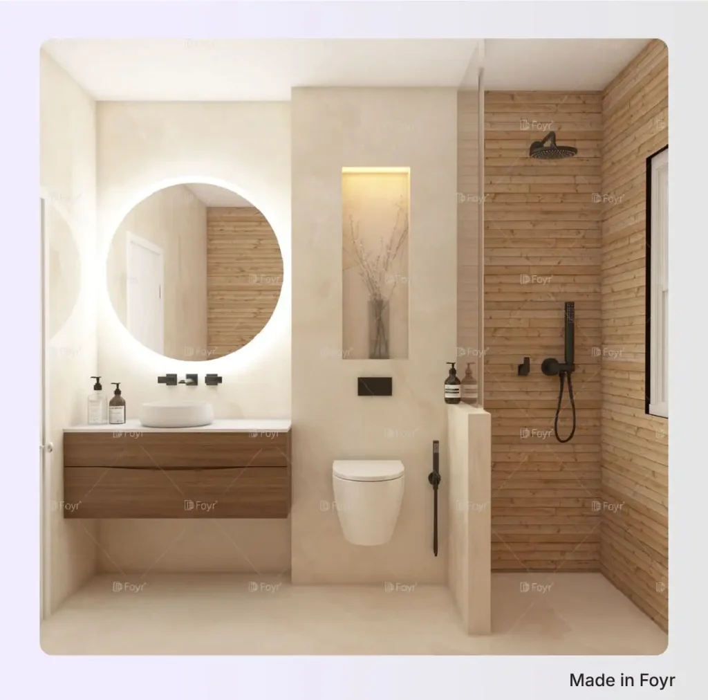 Japandi-style bathroom, bringing warmth and serenity