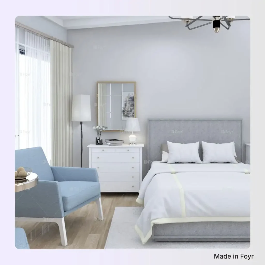 Serene Bedroom with Soft Neutrals and Powder Blue Accents