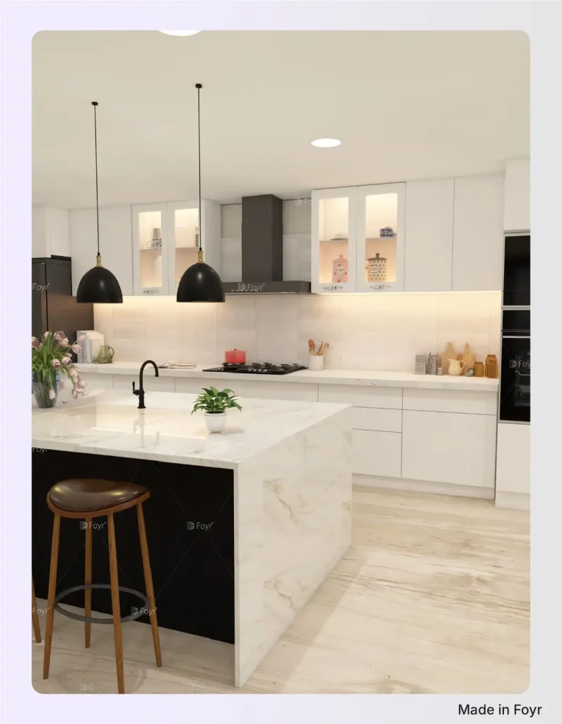 Modern Kitchen with Marble Waterfall Island