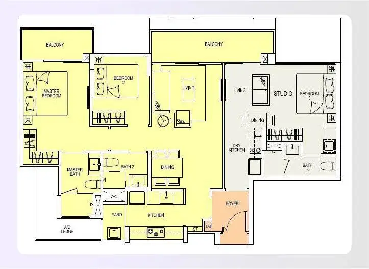 Dual-key condo with two separate units sharing one common entry lobby