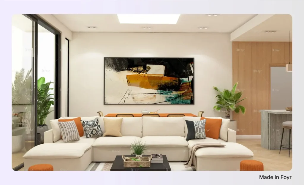 Warm Minimalist Living Room with Bold Artwork