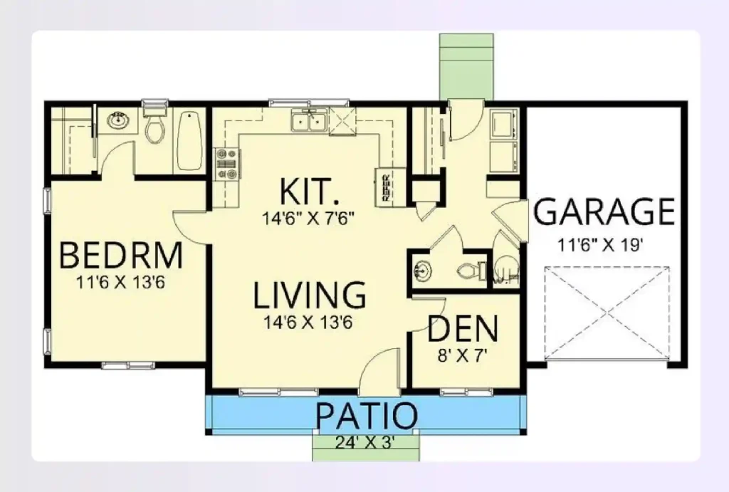Single-level accessible bungalow small house floor plan