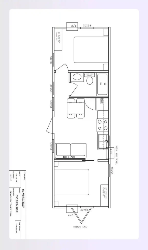 Tiny house on wheels floor plan on flatbed trailer 