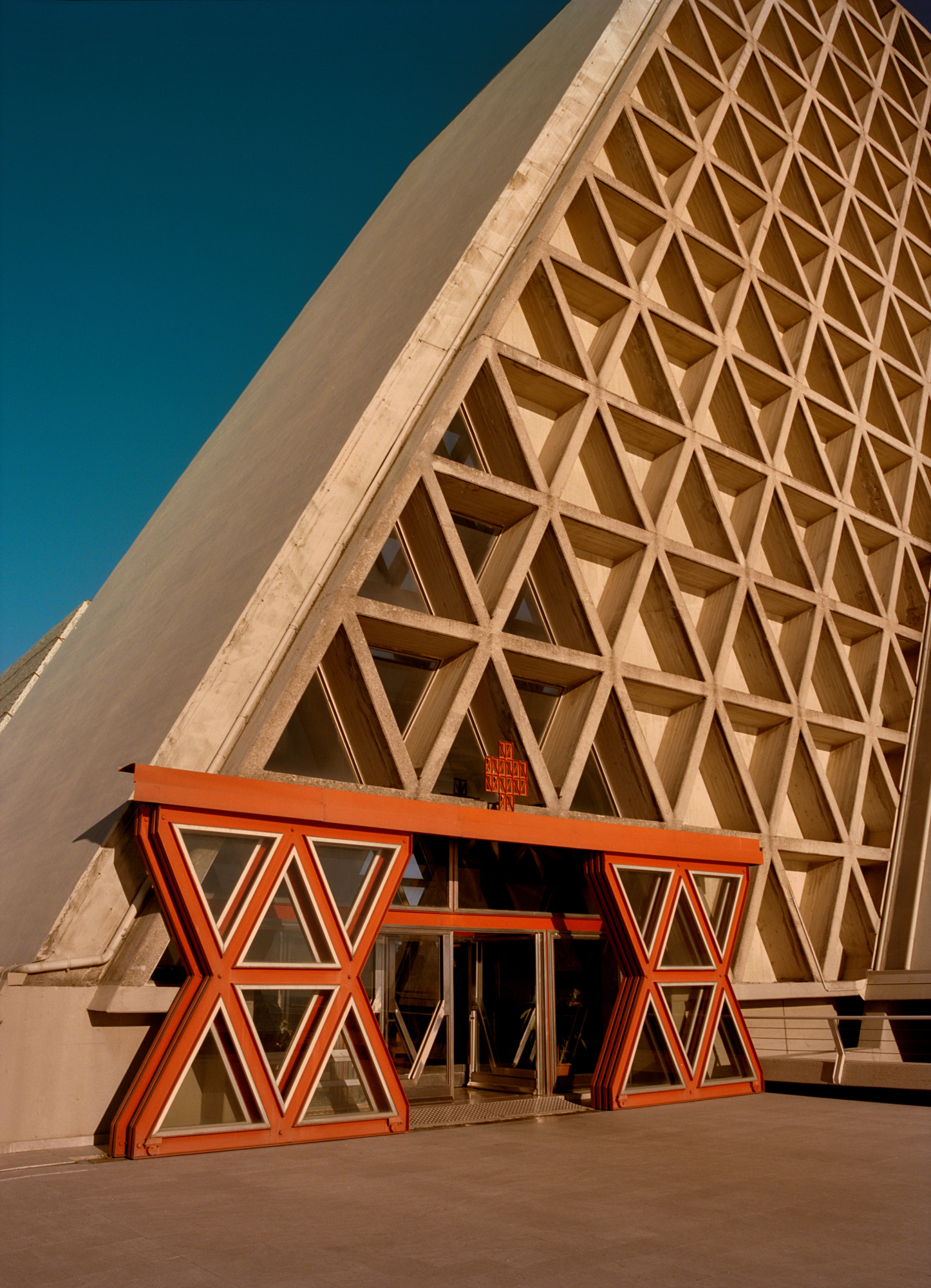 the sanctuary of Monte Grisa in Italy with its honeycomb concrete brutalist facade