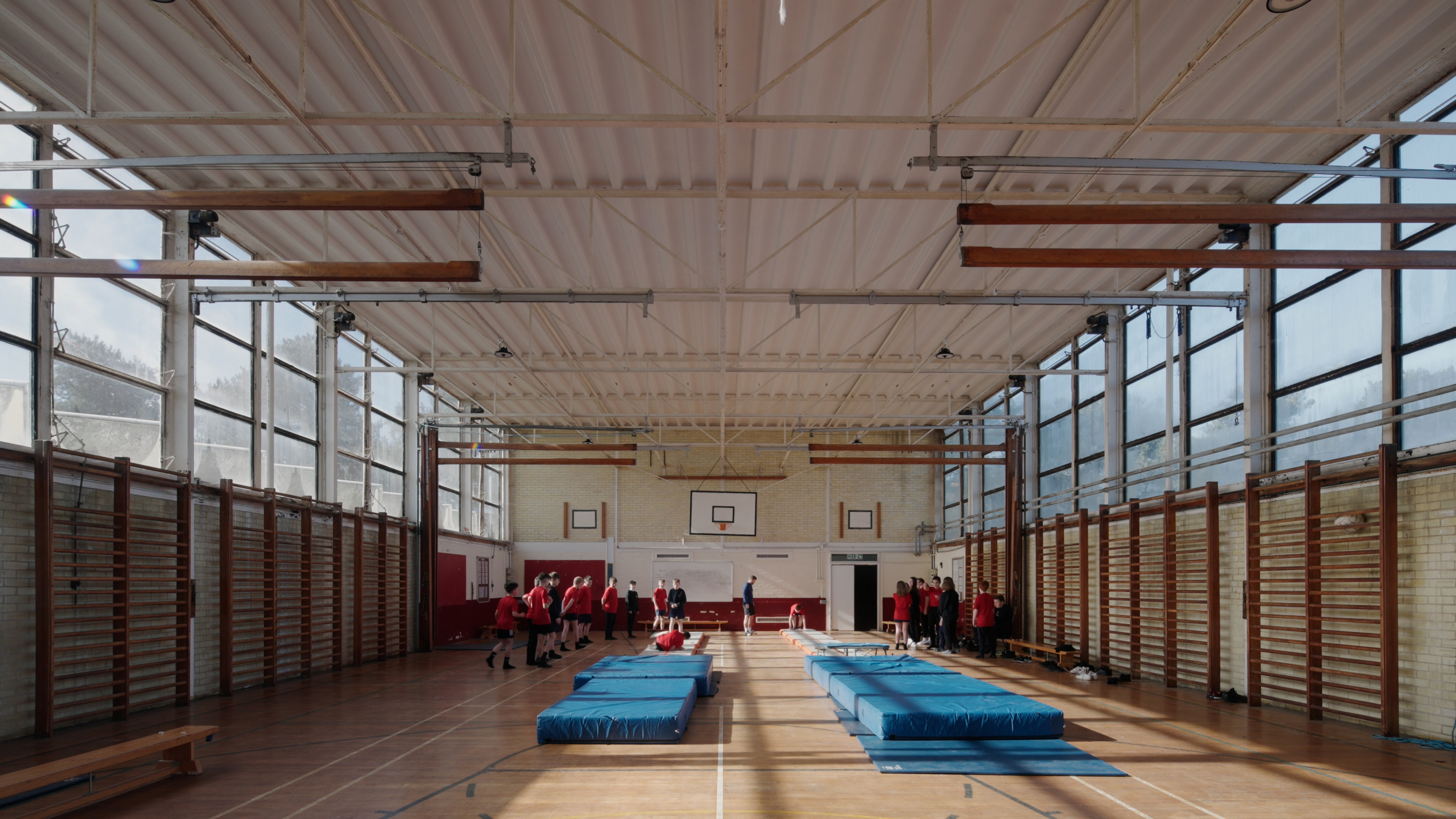 visualisations of the refurbishment of hunstanton school / smithdon high school, a brutalist school by alison and peter smithson